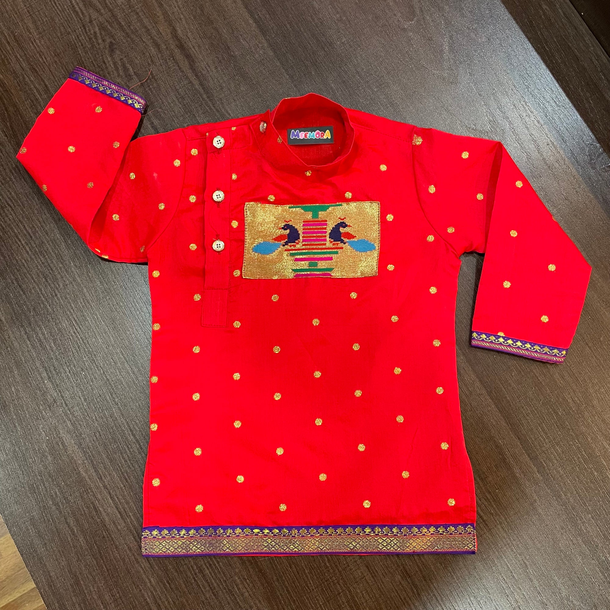 Red Paithani Styled Kurta Pajama