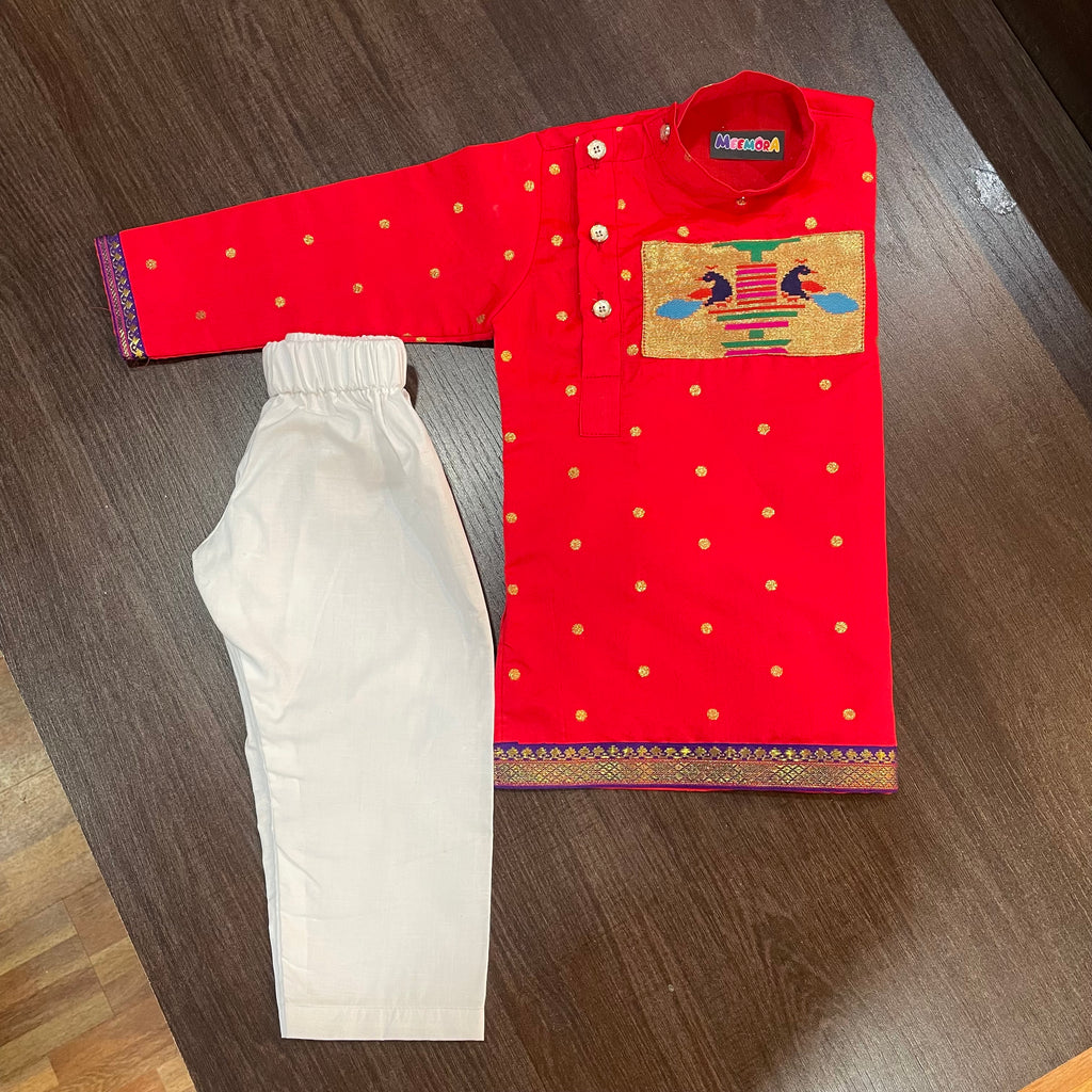 Red Paithani Styled Kurta Pajama