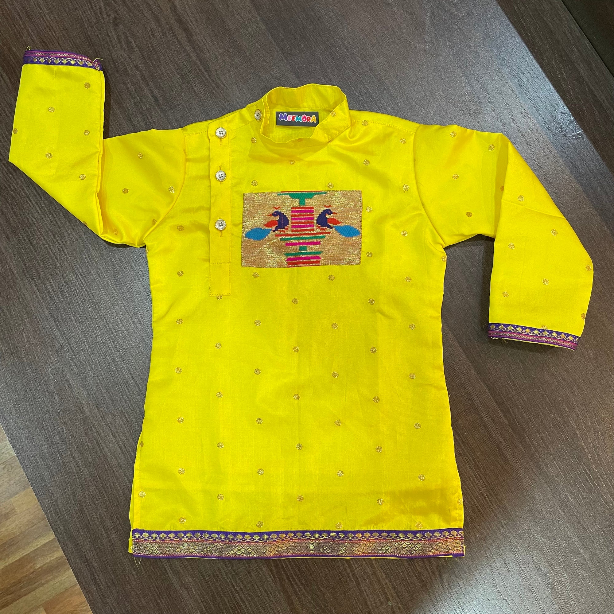 Yellow Paithani Styled Kurta Pajama