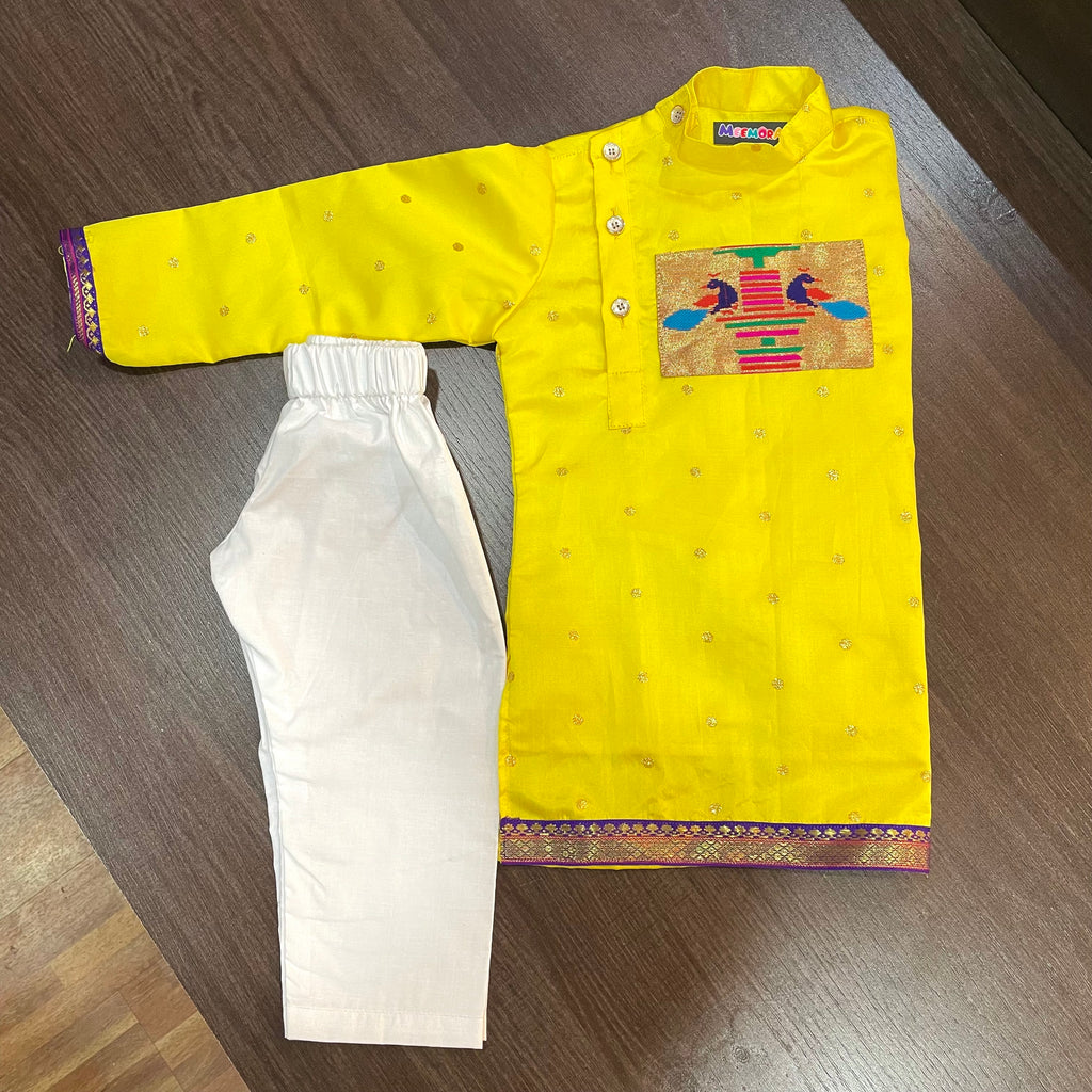 Yellow Paithani Styled Kurta Pajama