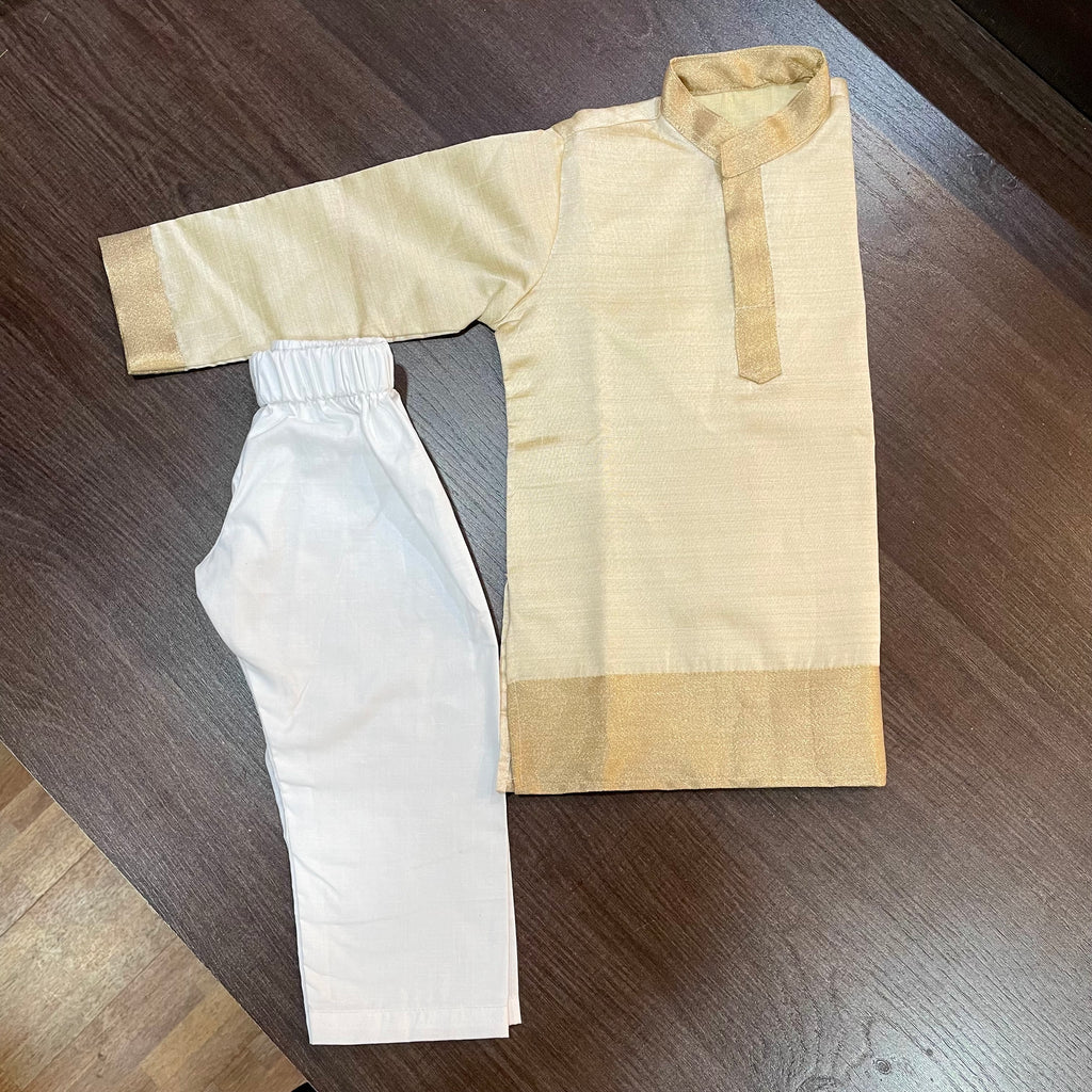 Cream Kasavu Silk Kurta Pajama
