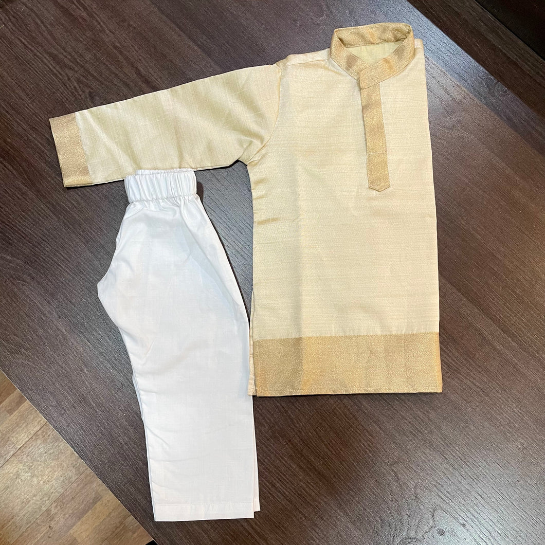 Cream Kasavu Silk Kurta Pajama