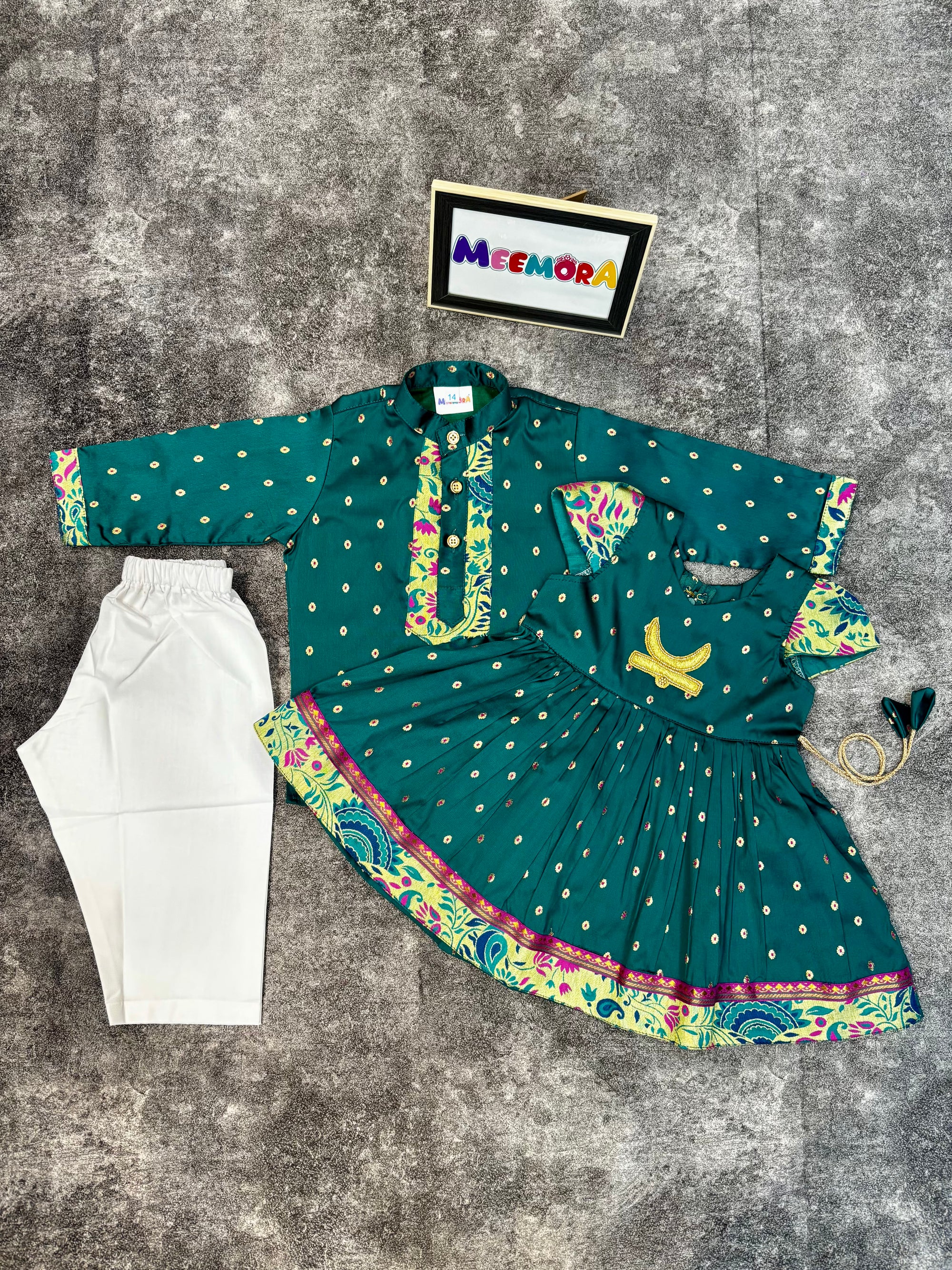 Rama Chandrakor Paithani Silk Frock & Kurta Pajama Combo