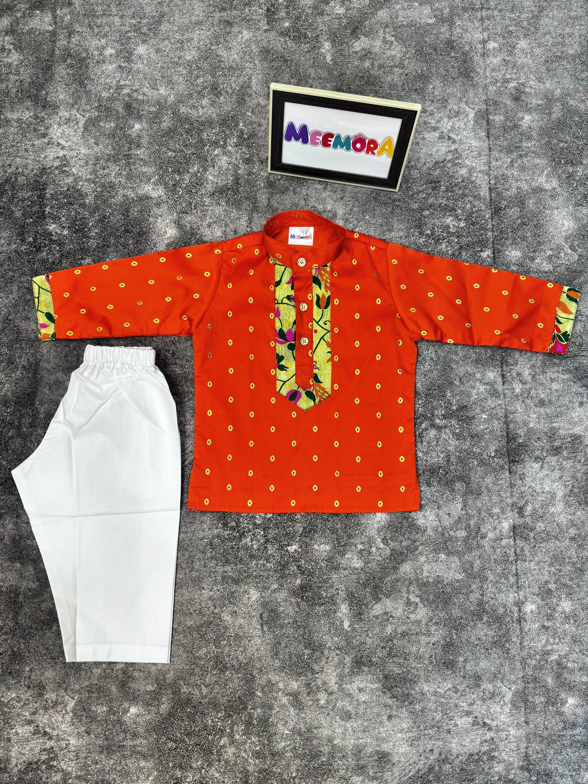 Orange Paithani Zari Silk Kurta Pajama