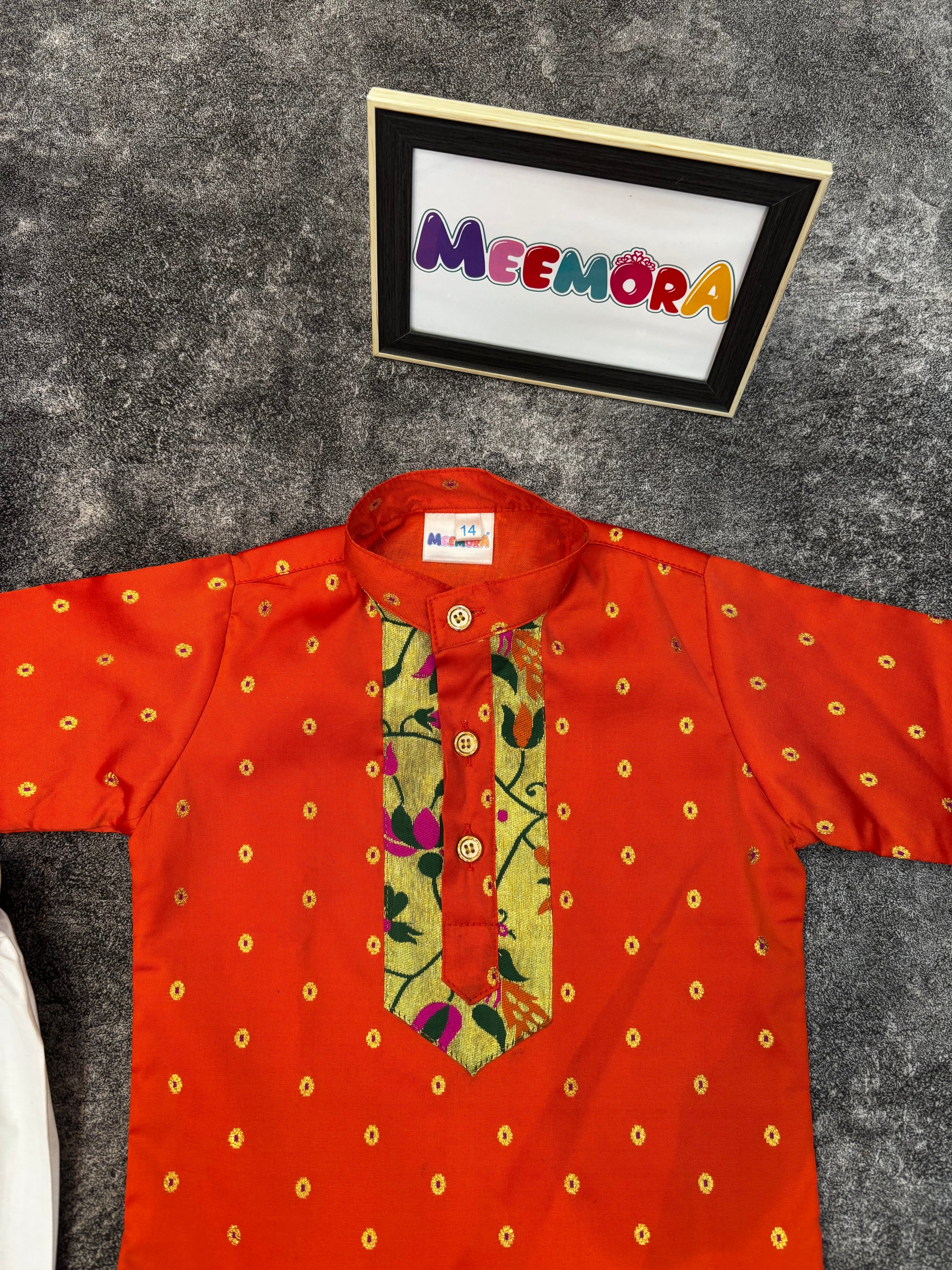 Orange Paithani Zari Silk Kurta Pajama