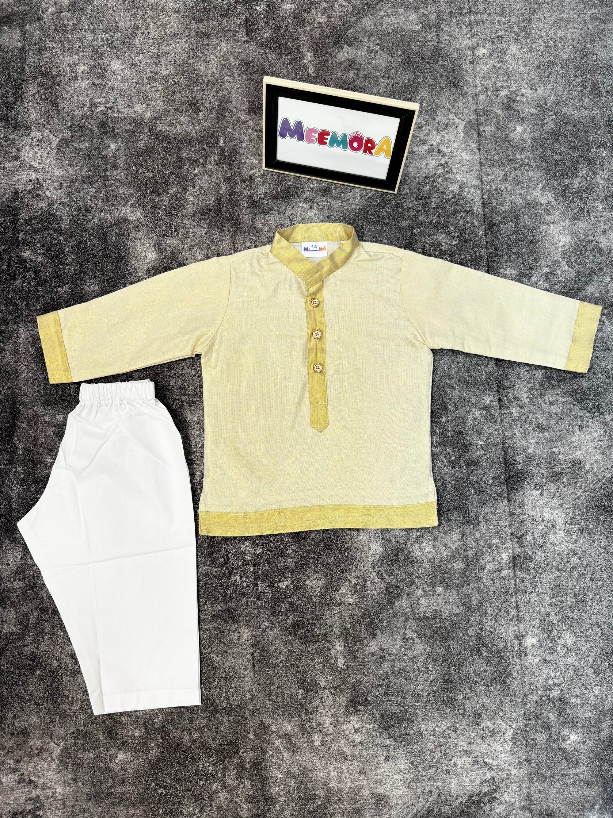 Cream Kasavu Silk Kurta Pajama
