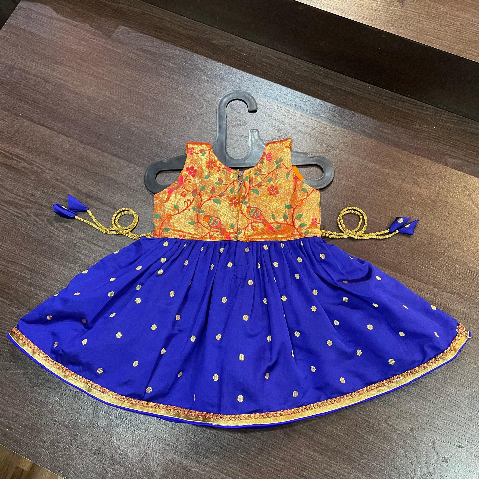 Royal Blue Golden Zari Combination Frock - MEEMORA FROCKS