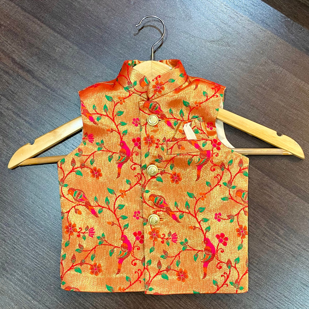 Paithani Golden Zari Modi Jacket For Boys