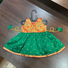 Load image into Gallery viewer, Green Golden Zari Combination Frock - MEEMORA FROCKS
