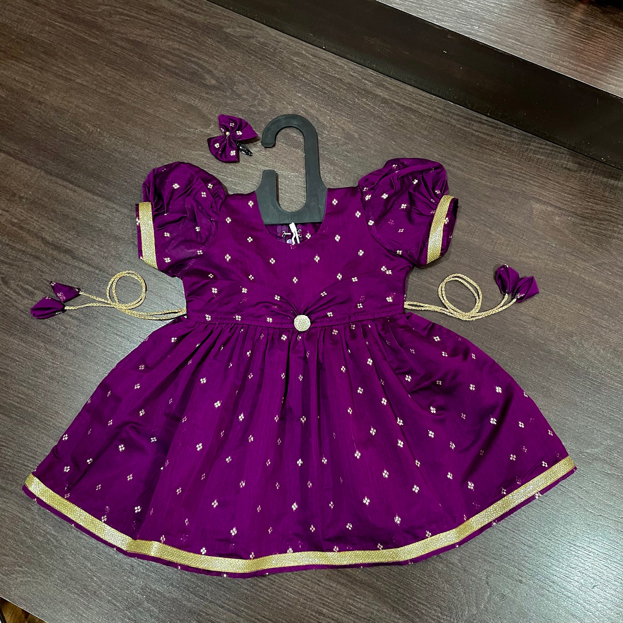 Wine Color Chanderi Silk Frock