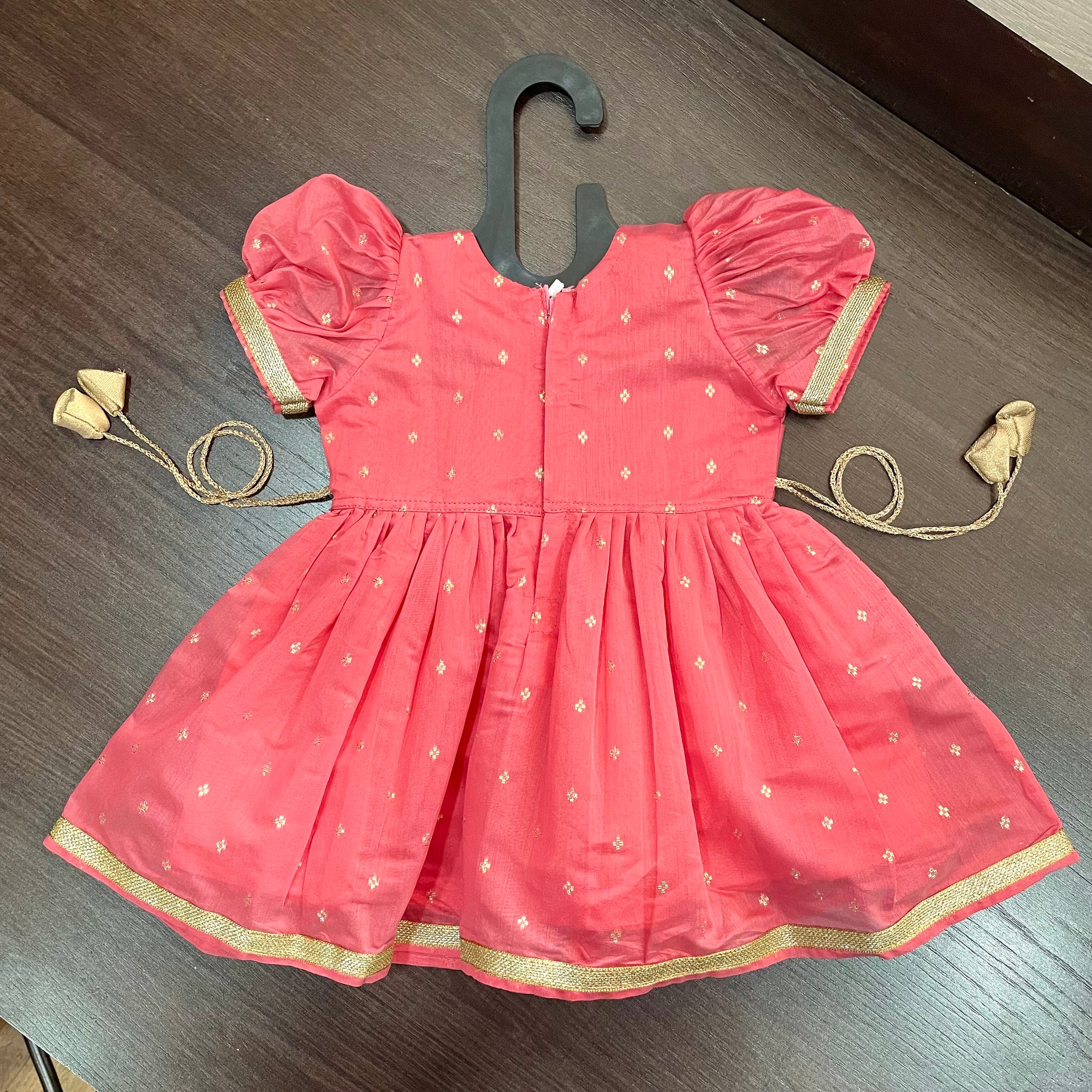 Peachy Pink Color Chanderi Silk Frock