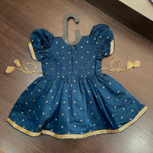 Load image into Gallery viewer, Peacock Blue Color Butti Modal Silk Frock

