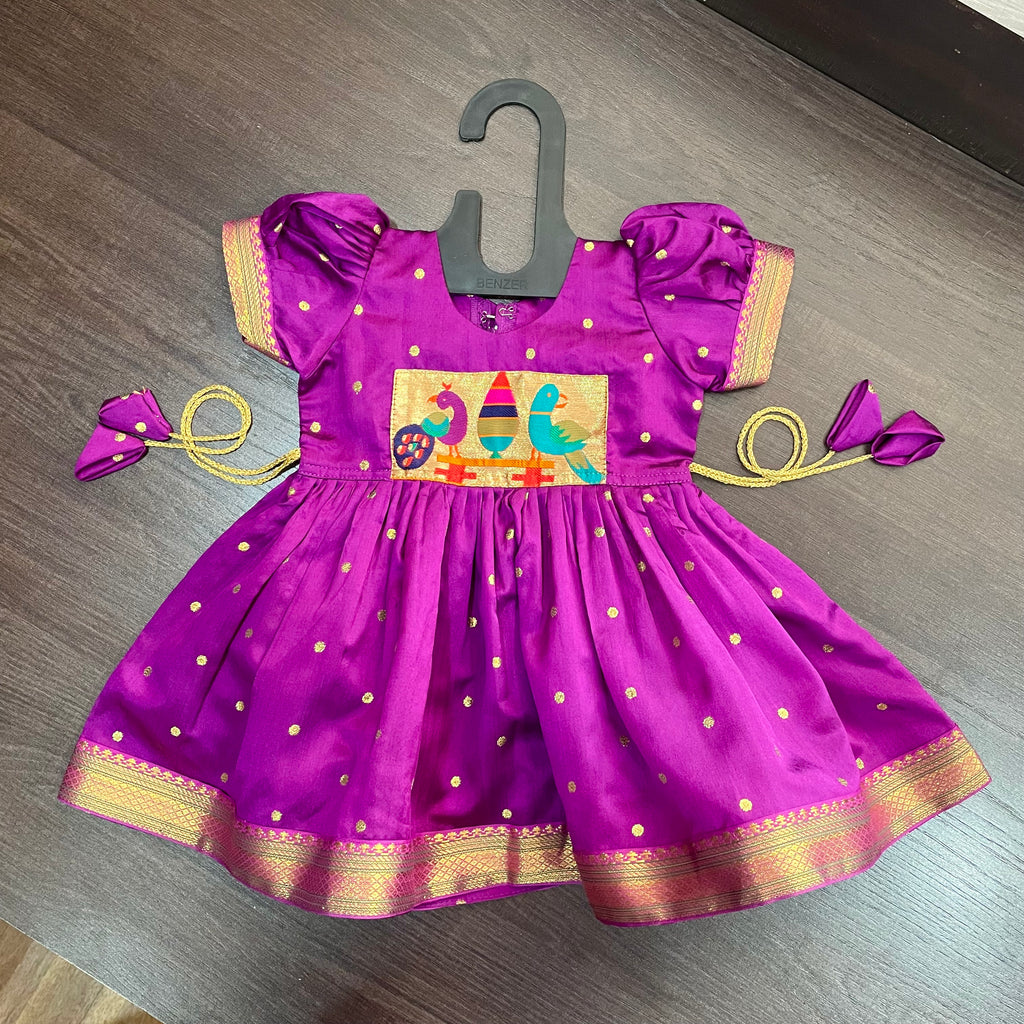 Purple Silk with Peacock Paithani Patch Dress