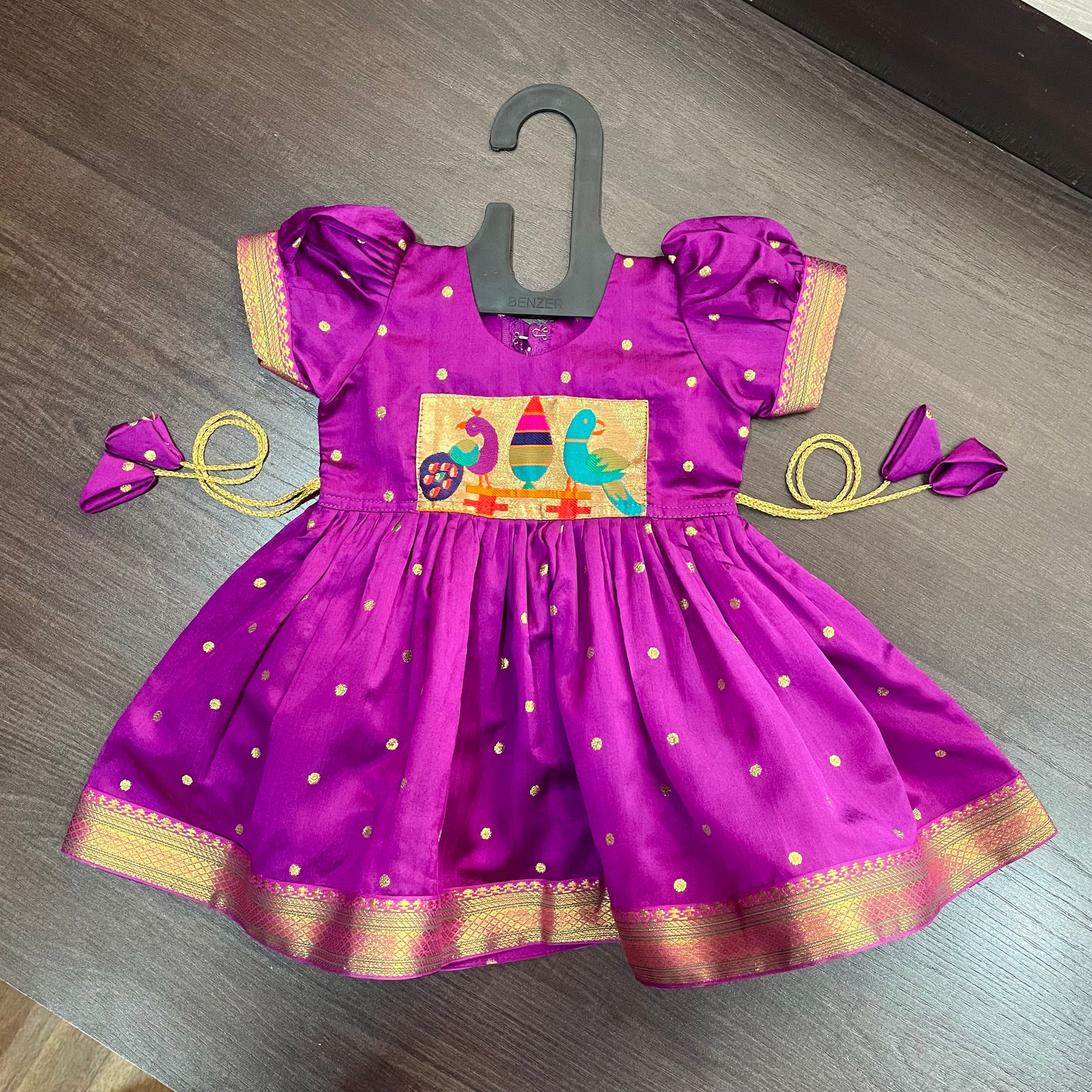 Purple Silk with Peacock Paithani Patch Dress