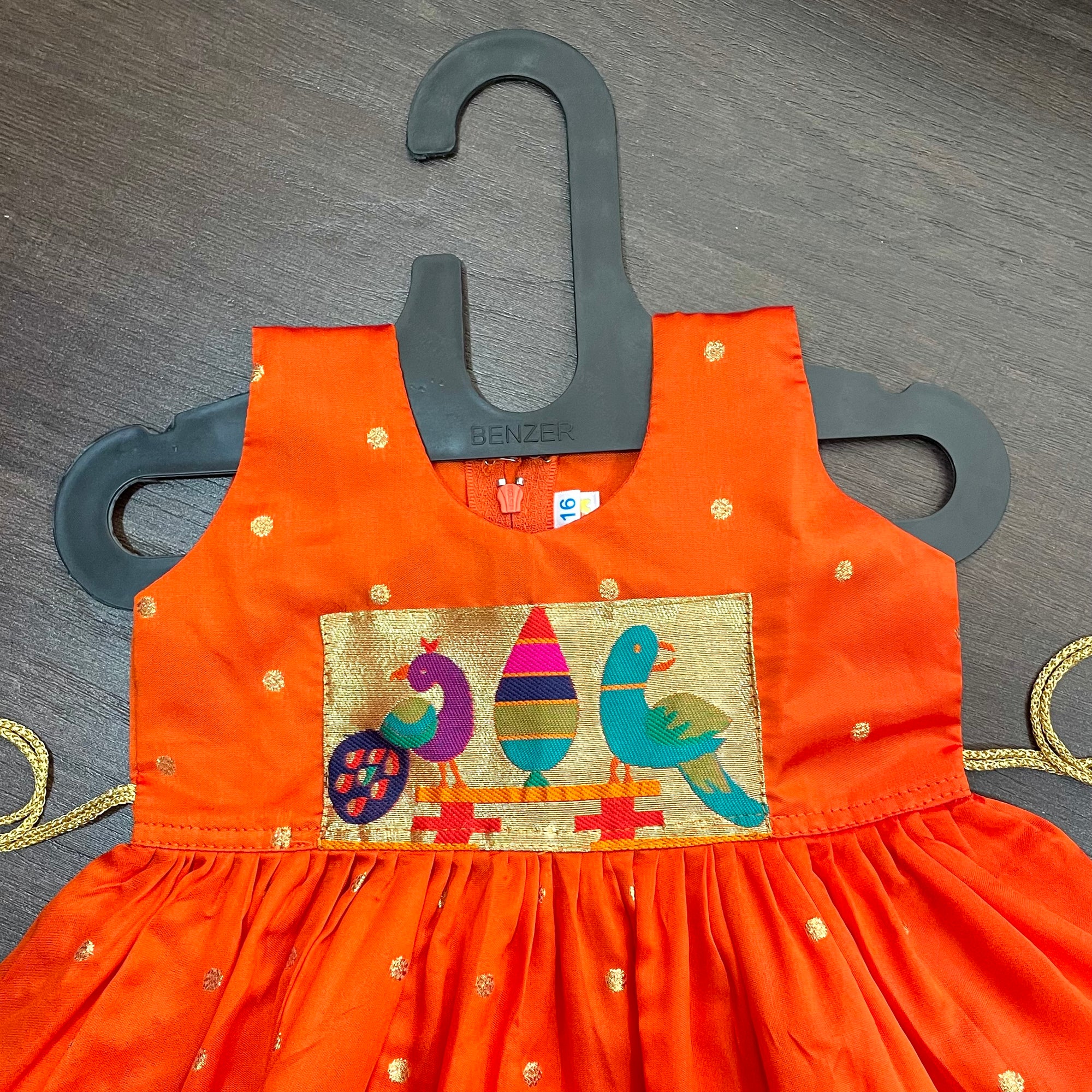 Orange Silk with Peacock Paithani Patch Dress