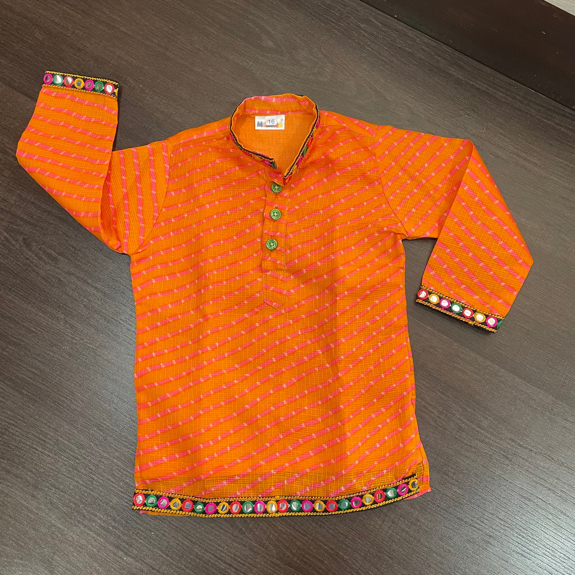 Neon Orange Lehriya Styled Kurta Pajama