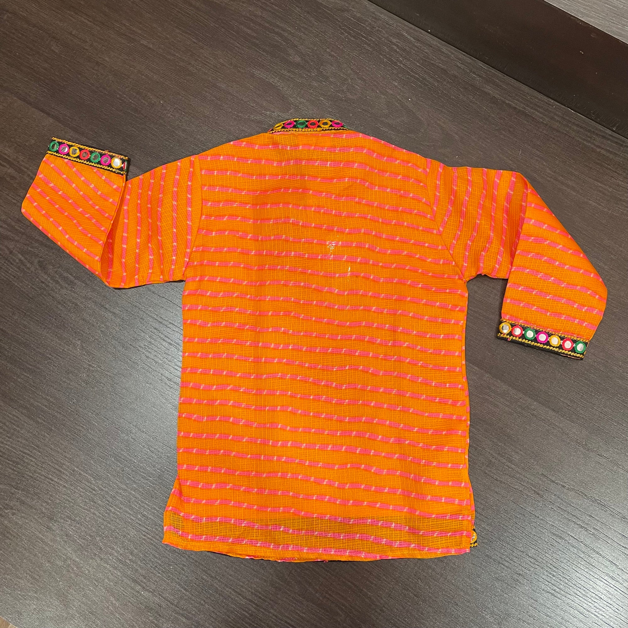 Neon Orange Lehriya Styled Kurta Pajama