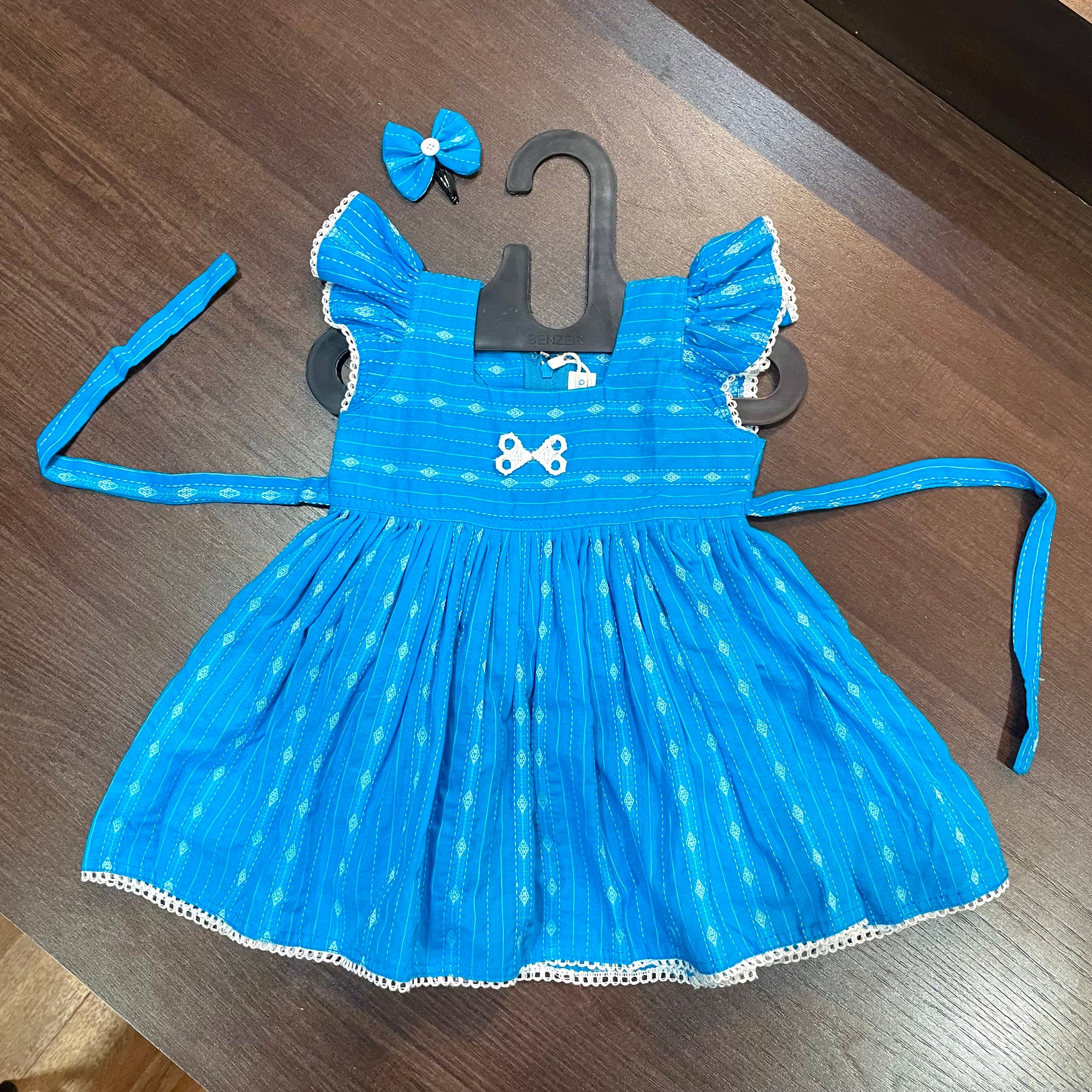 SkyBlue Katha Cotton Frock Dress