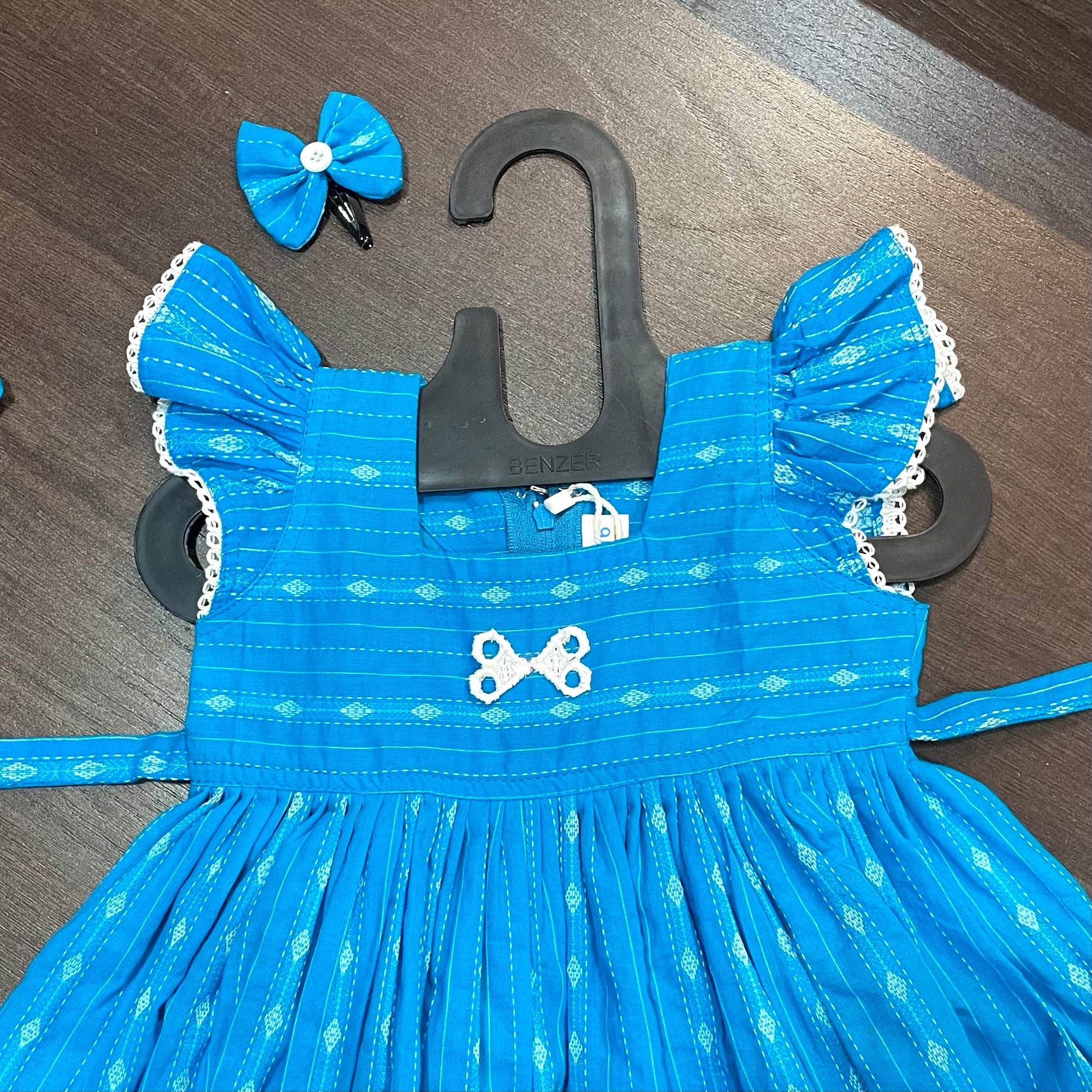 SkyBlue Katha Cotton Frock Dress