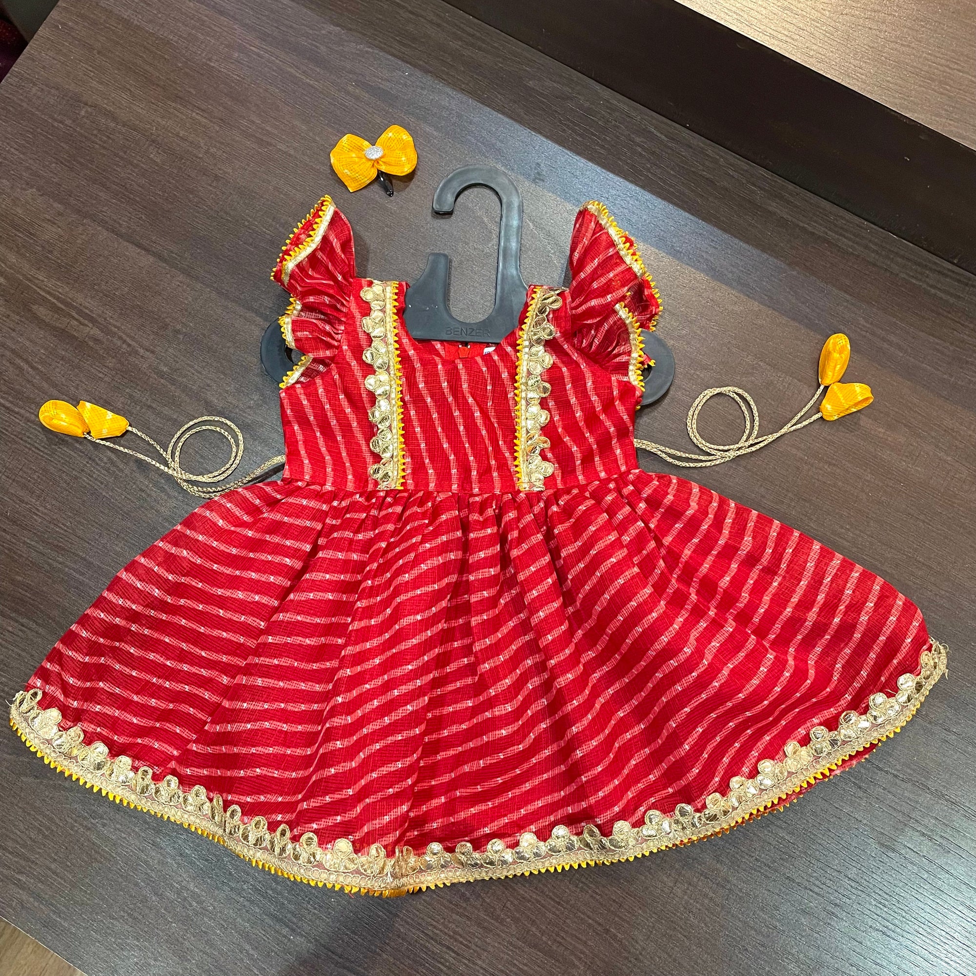 Red Color Lehriya Gotta Patti Border Frock Dress