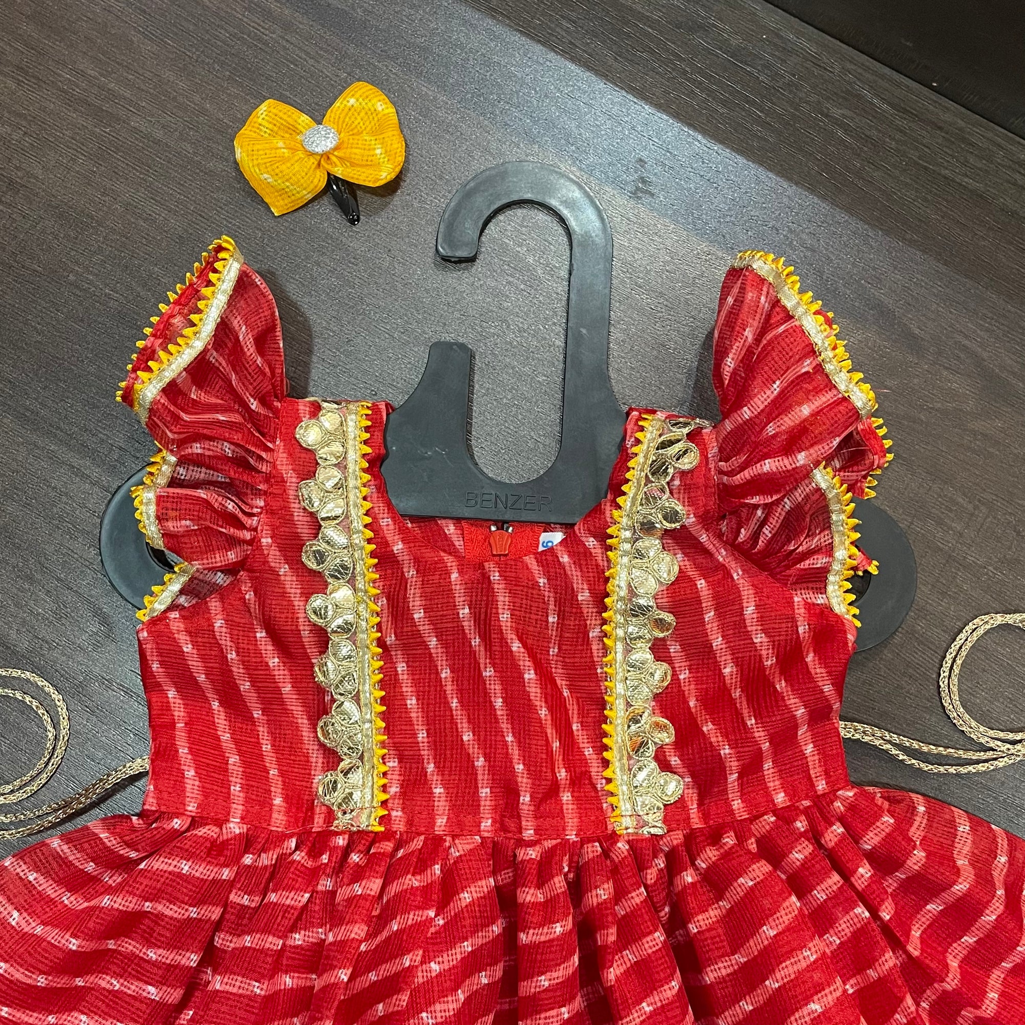 Red Color Lehriya Gotta Patti Border Frock Dress