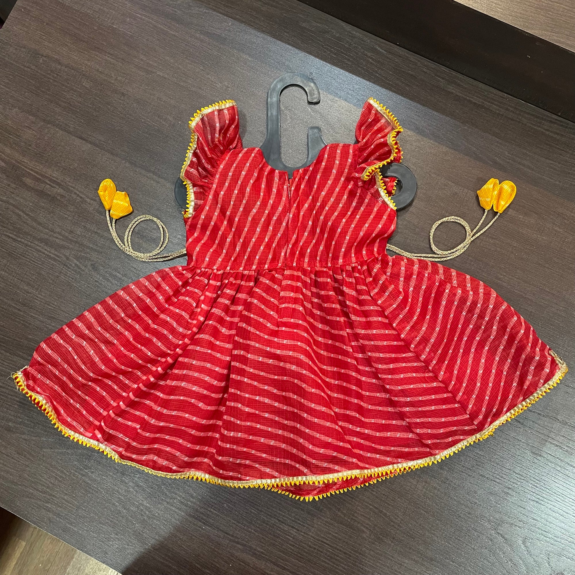Red Color Lehriya Gotta Patti Border Frock Dress