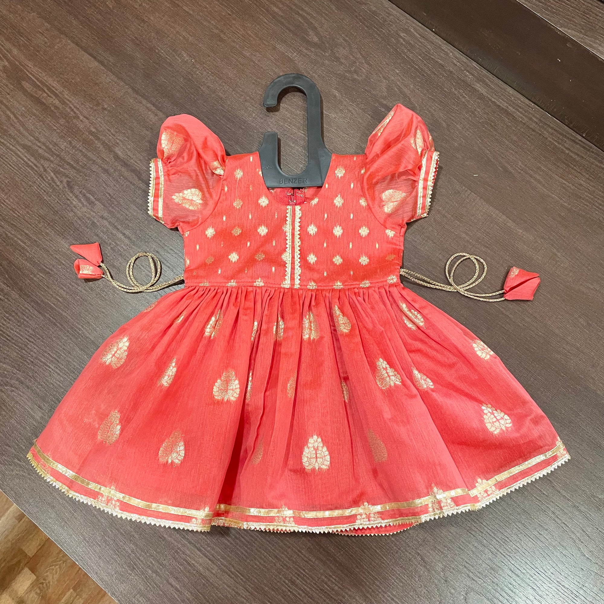 Peach Banarasi Chanderi Silk Frock Dress