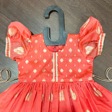Load image into Gallery viewer, Peach Banarasi Chanderi Silk Frock Dress

