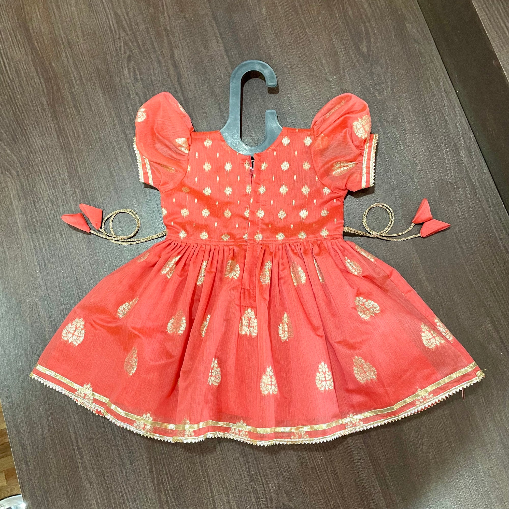 Peach Banarasi Chanderi Silk Frock Dress
