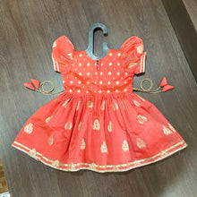 Load image into Gallery viewer, Peach Banarasi Chanderi Silk Frock Dress
