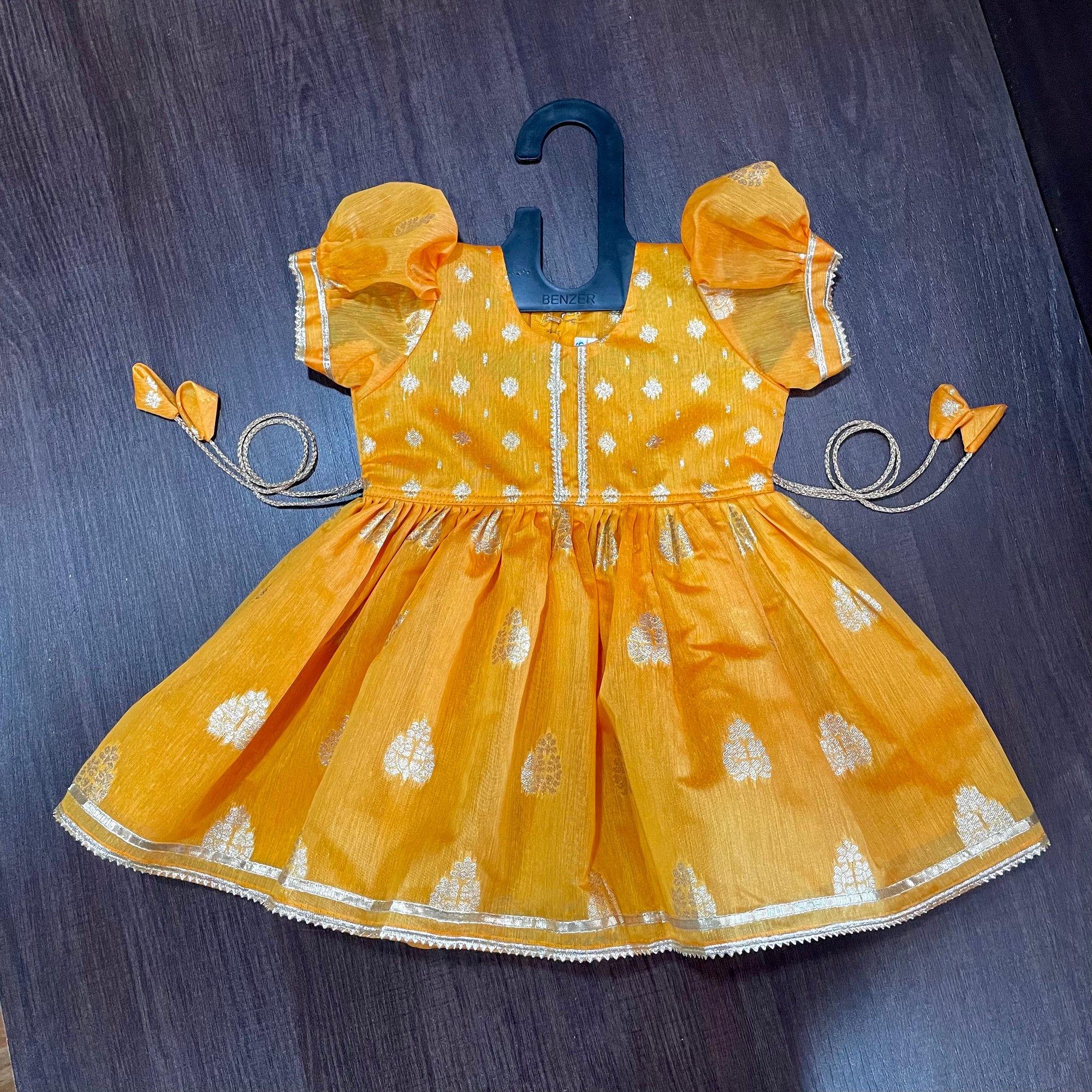 Yellow Banarasi Chanderi Silk Frock Dress