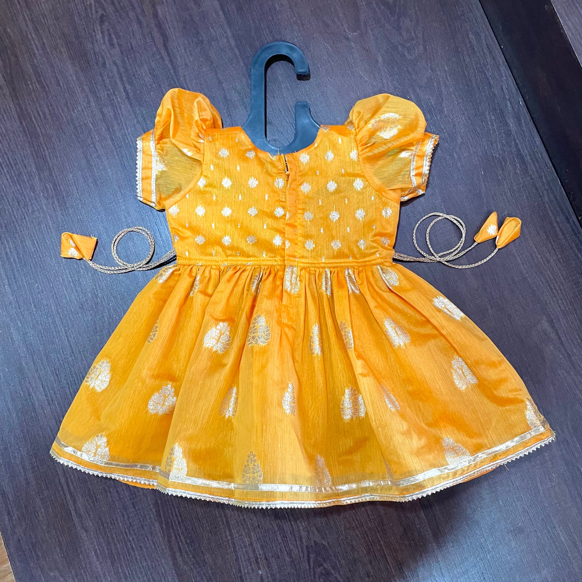 Yellow Banarasi Chanderi Silk Frock Dress