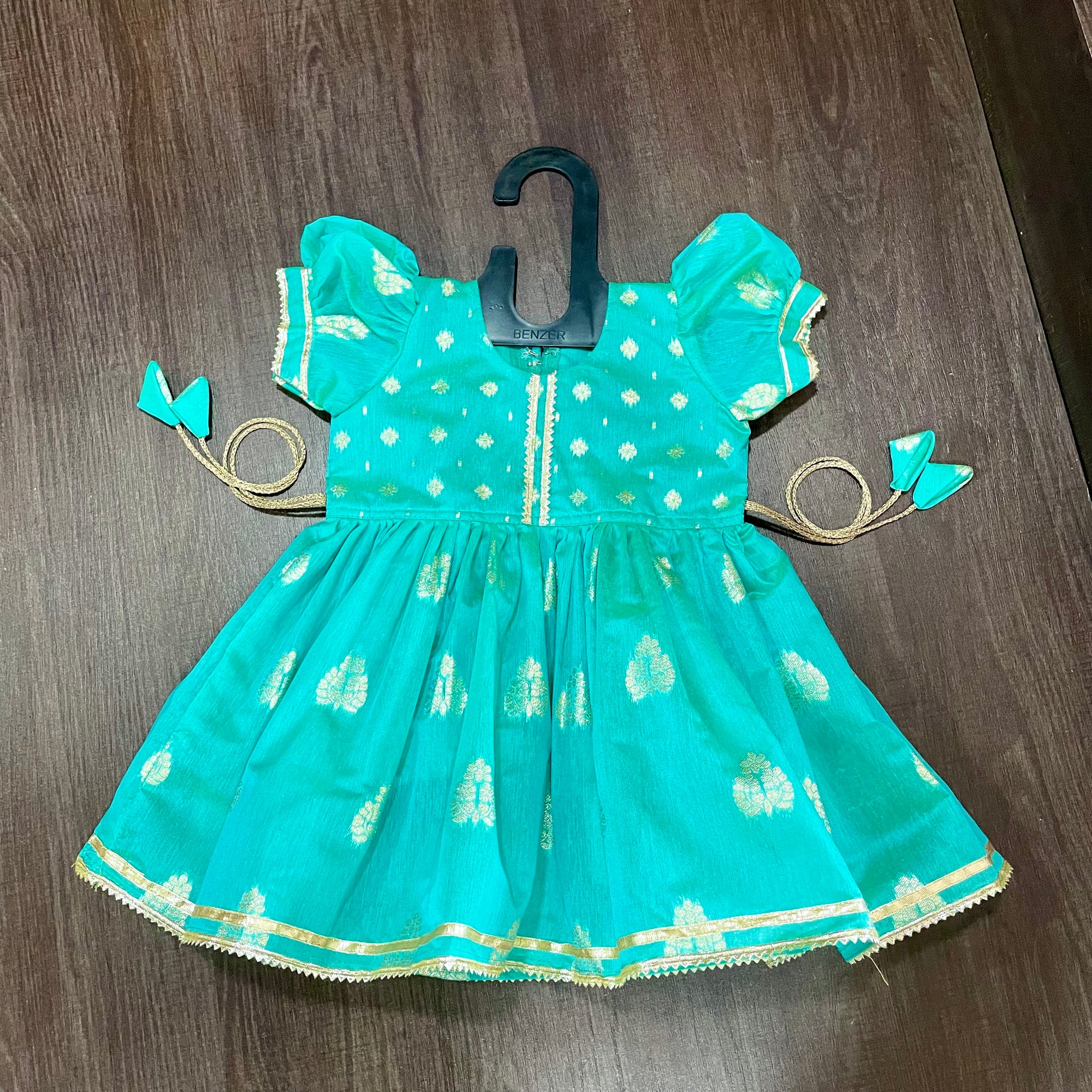 Aqua Banarasi Chanderi Silk Frock Dress