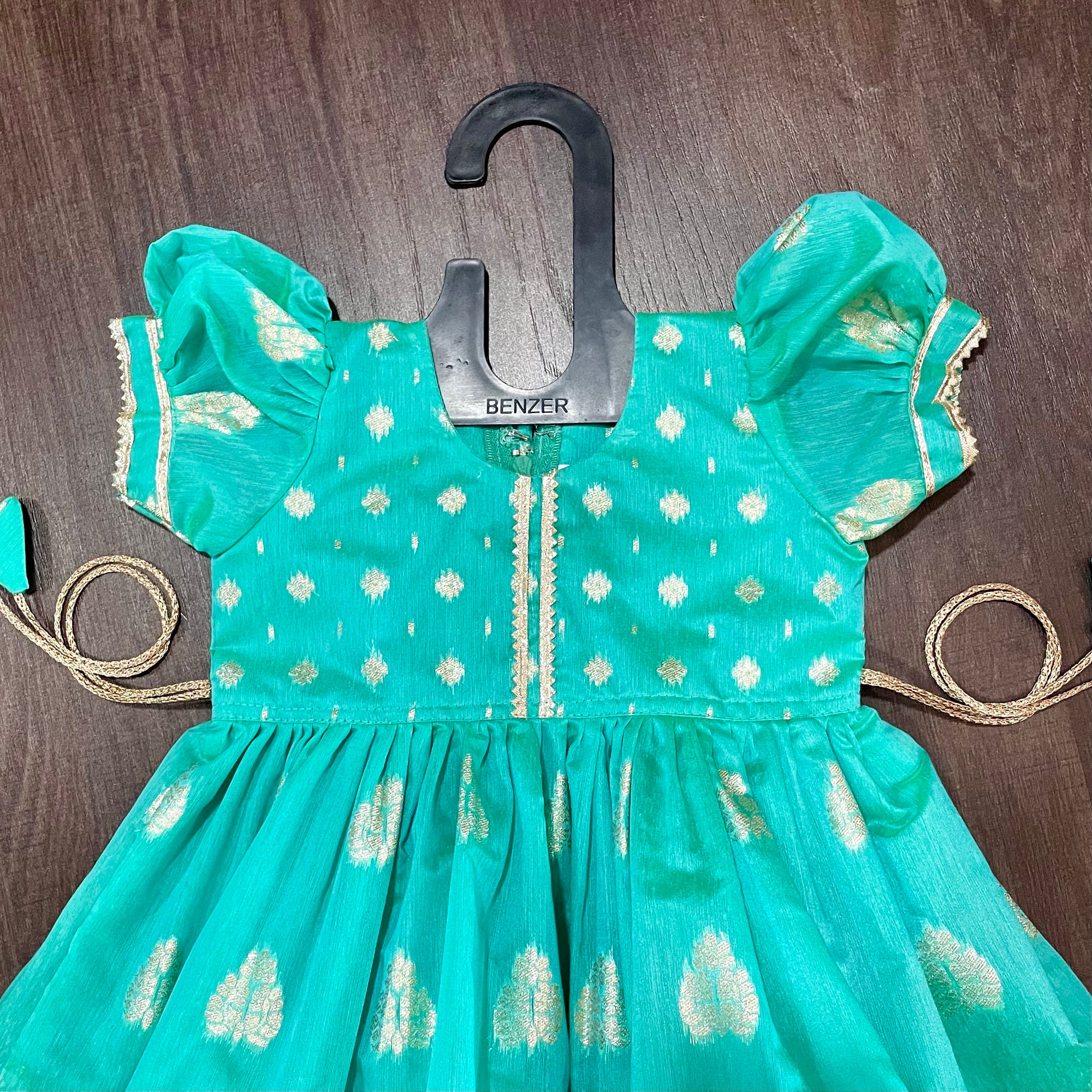 Aqua Banarasi Chanderi Silk Frock Dress