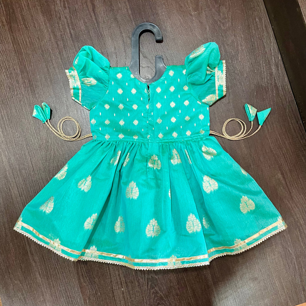 Aqua Banarasi Chanderi Silk Frock Dress