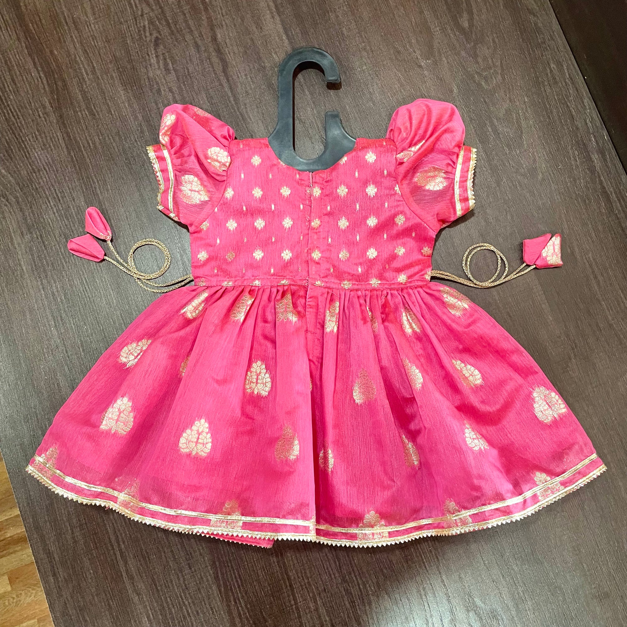 Pink Banarasi Chanderi Silk Frock Dress