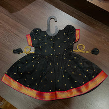 Load image into Gallery viewer, Black Silk Paithani Styled Peacock Patch Frock - MEEMORA FROCKS
