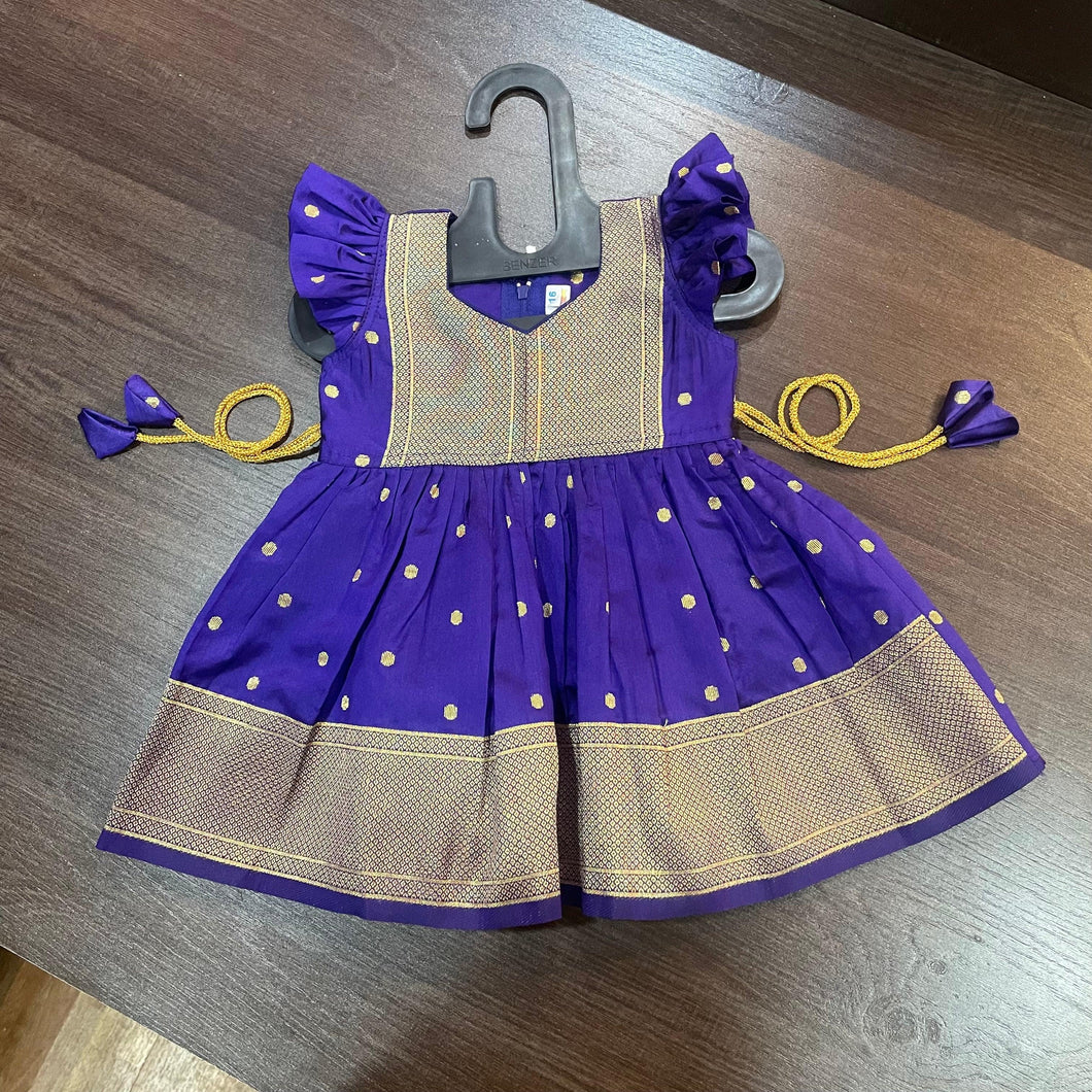 Ink Blue Color Silk with Paithani Border Patch Dress - MEEMORA FROCKS
