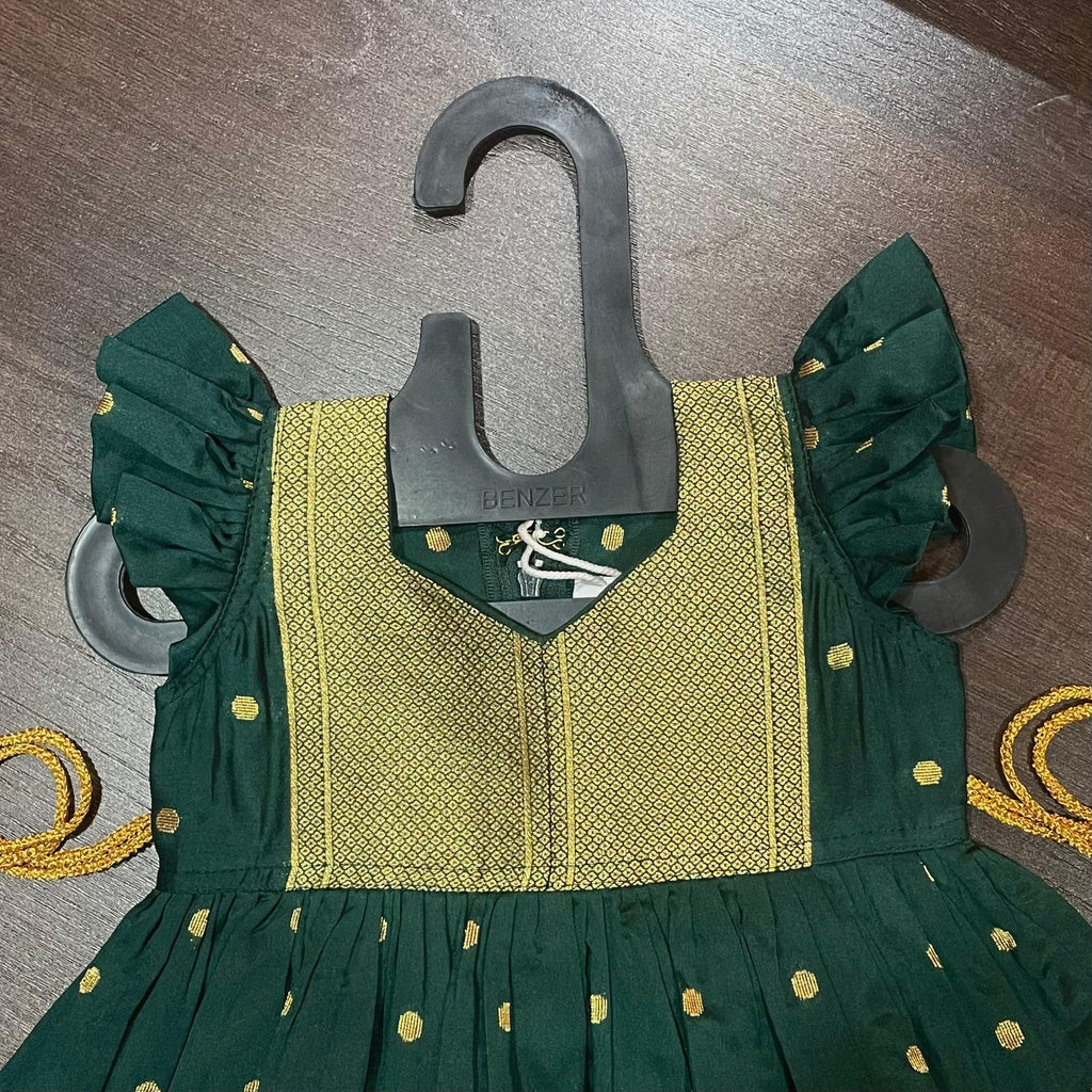 Bottle Green Color Silk with Paithani Border Patch Dress - MEEMORA FROCKS