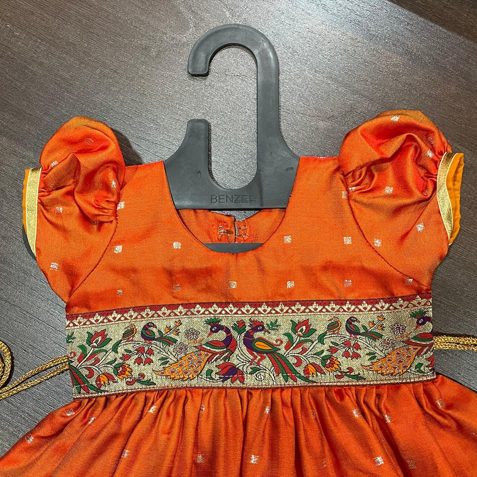 Orange Silk with Peacock Paithani Border Dress - MEEMORA FROCKS
