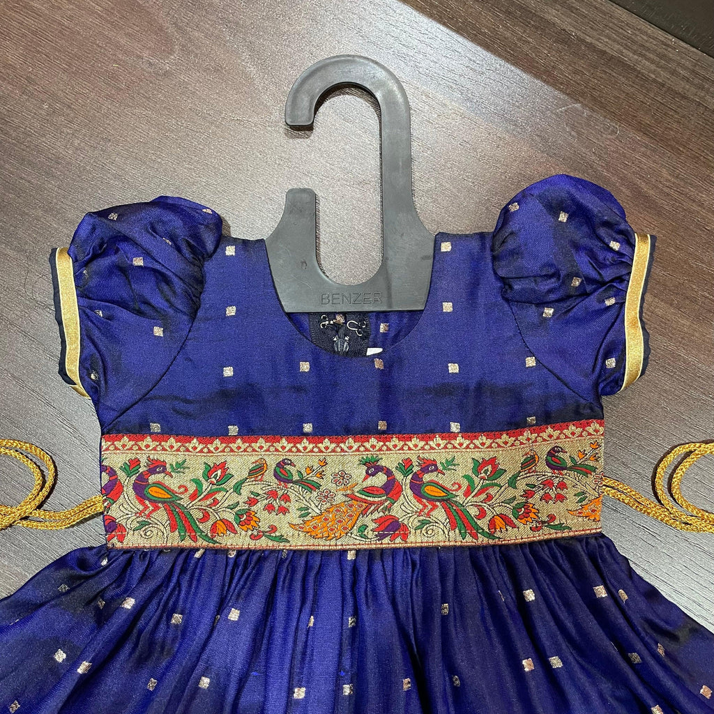 Blueberry Silk with Peacock Paithani Border Dress - MEEMORA FROCKS