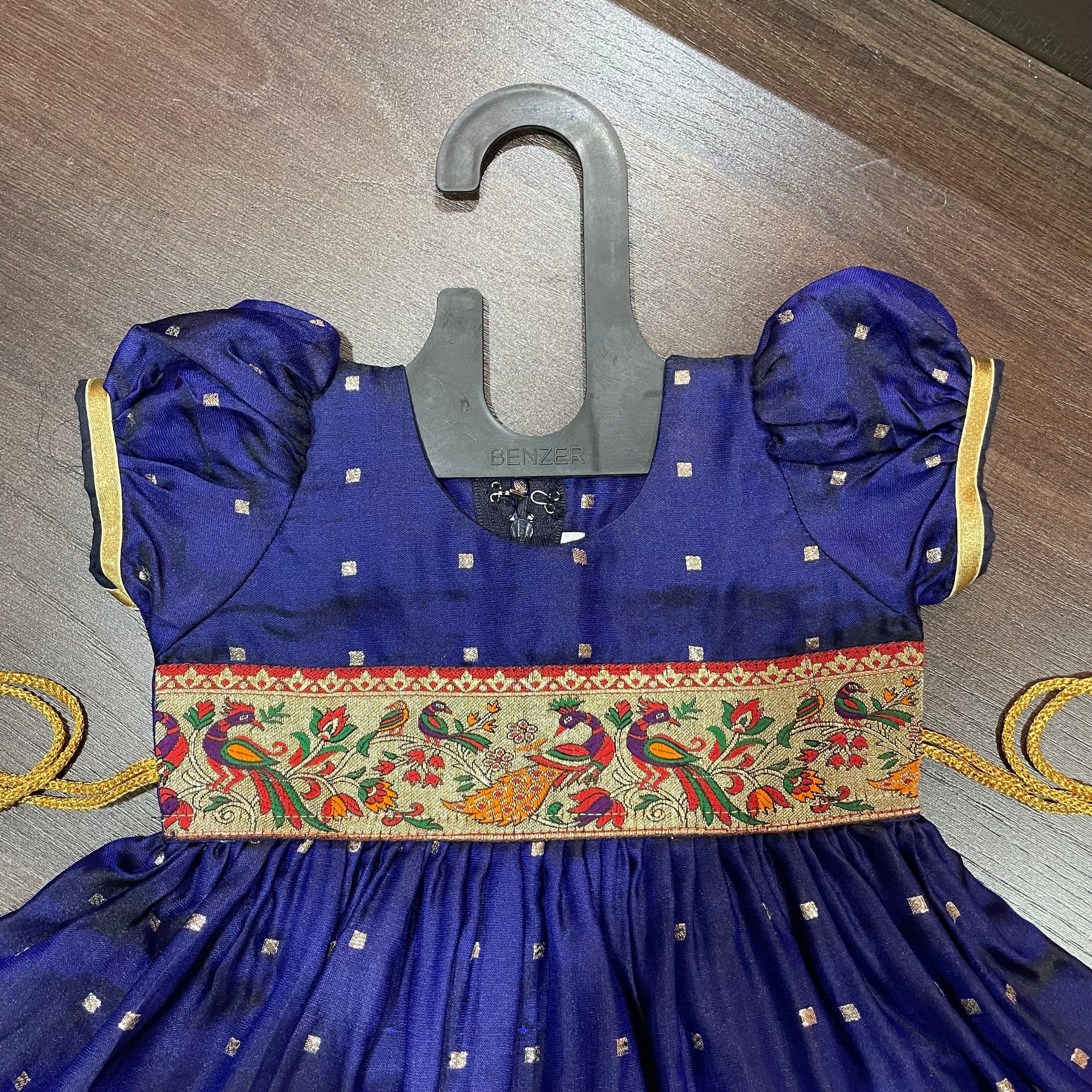 Blueberry Silk with Peacock Paithani Border Dress - MEEMORA FROCKS