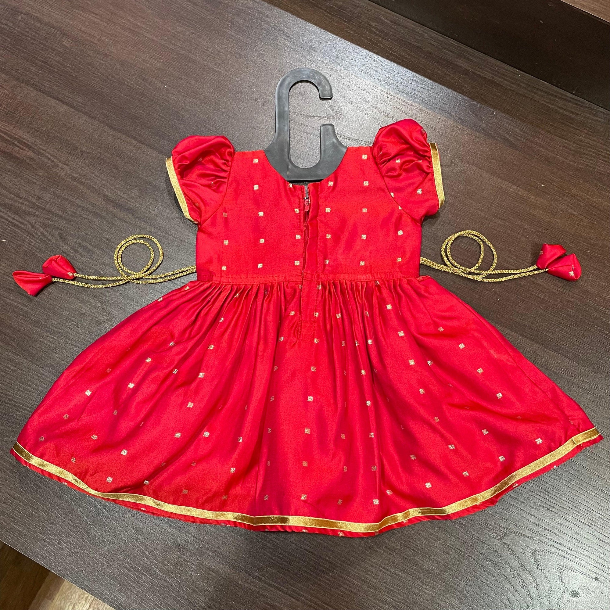 Cherry Silk with Peacock Paithani Border Dress - MEEMORA FROCKS