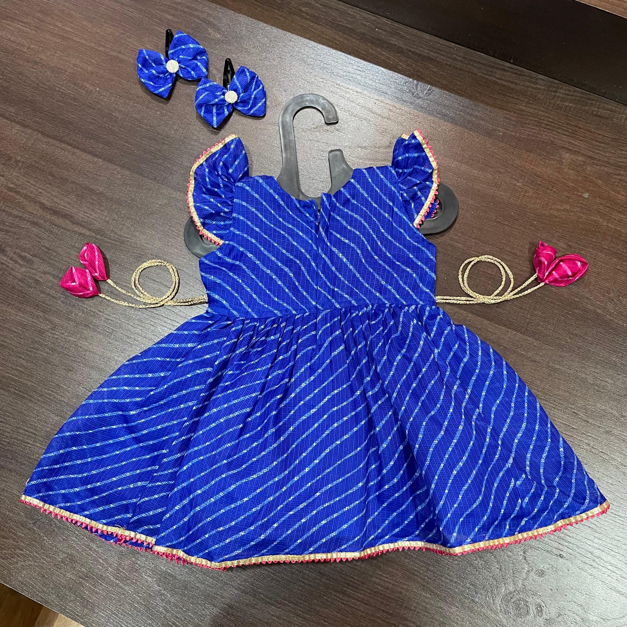 Royal Blue Color Lehriya Gotta Patti Border Frock Dress - MEEMORA FROCKS