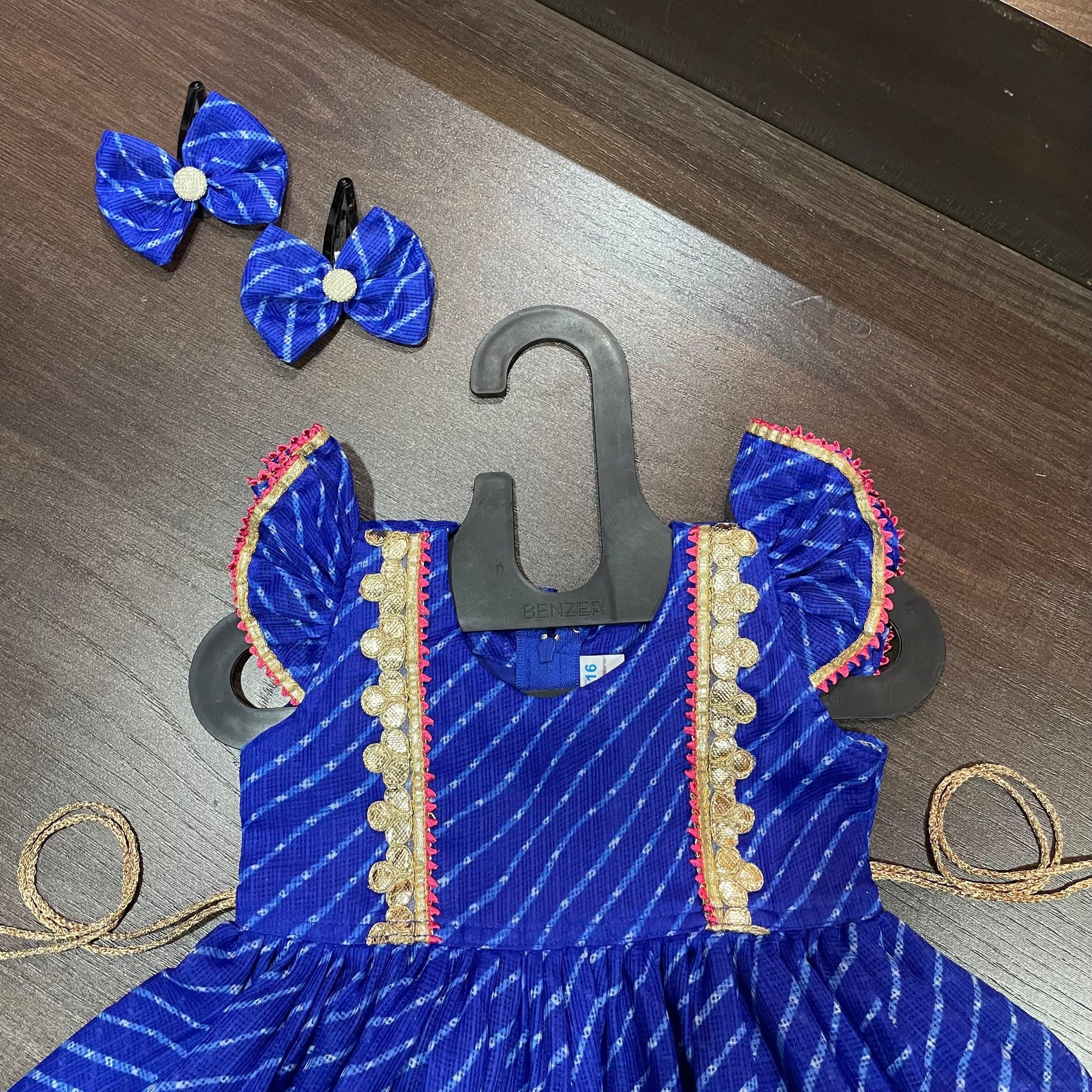 Royal Blue Color Lehriya Gotta Patti Border Frock Dress - MEEMORA FROCKS