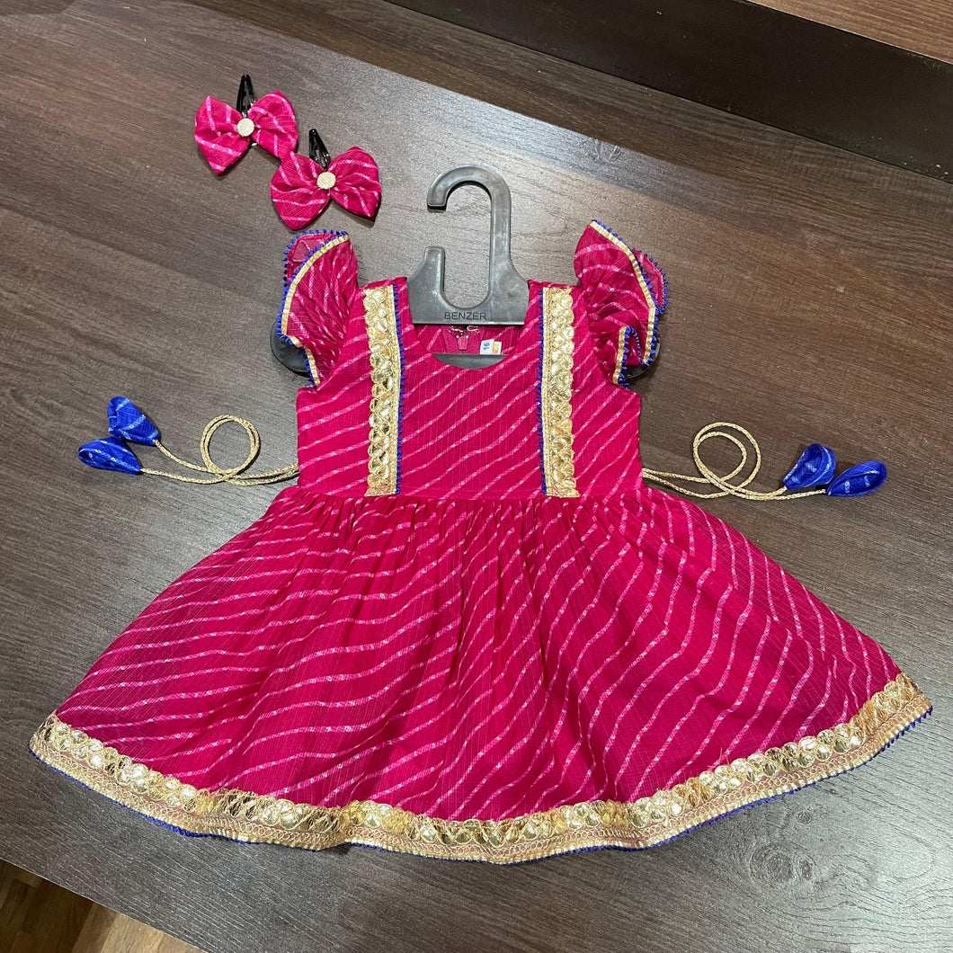 Rani Color Lehriya Gotta Patti Border Frock Dress - MEEMORA FROCKS