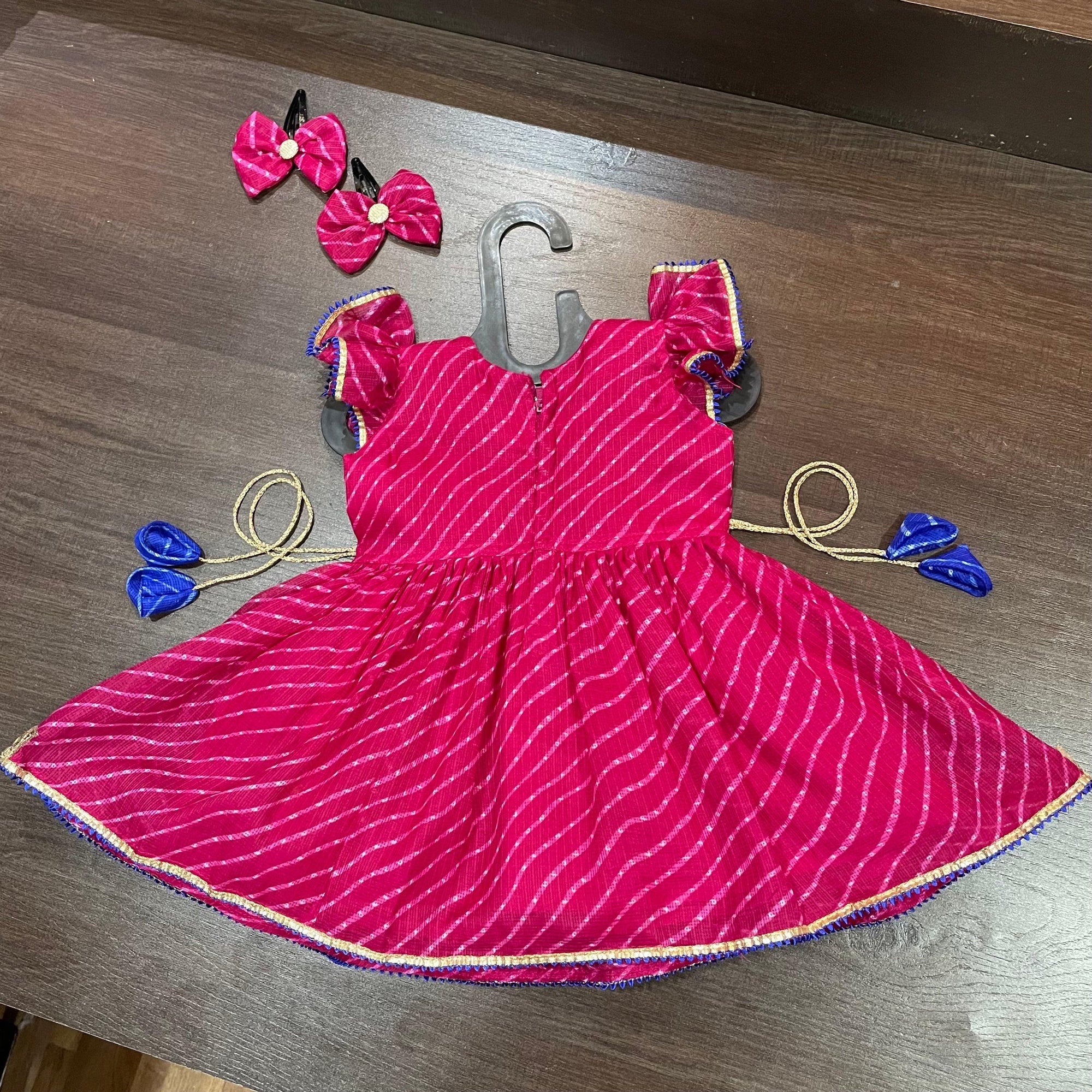 Rani Color Lehriya Gotta Patti Border Frock Dress - MEEMORA FROCKS