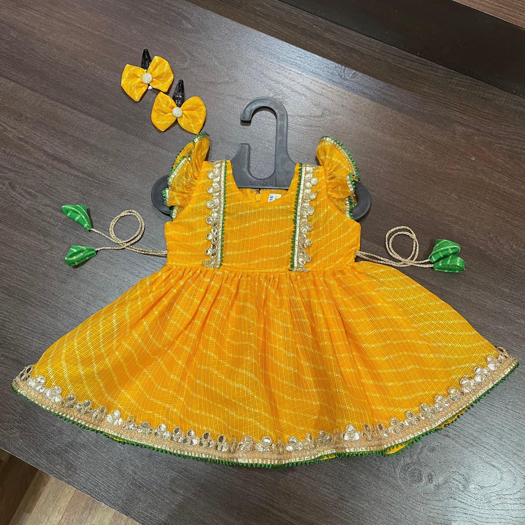 Yellow Color Lehriya Gotta Patti Border Frock Dress - MEEMORA FROCKS