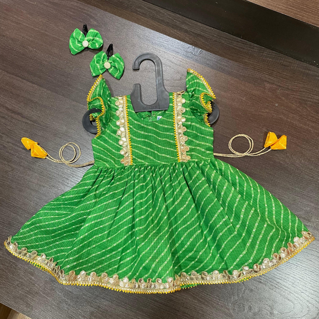 Green Color Lehriya Gotta Patti Border Frock Dress - MEEMORA FROCKS