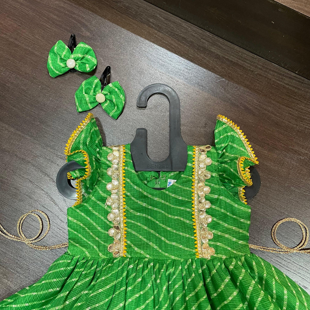 Green Color Lehriya Gotta Patti Border Frock Dress - MEEMORA FROCKS